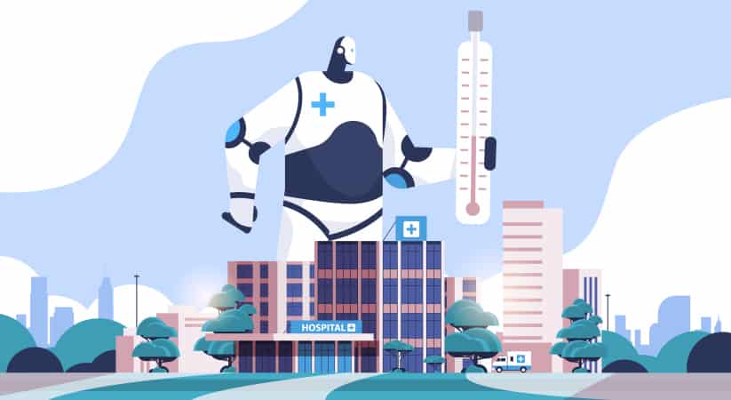 robot holding thermometer signifying machine learning in healthcare