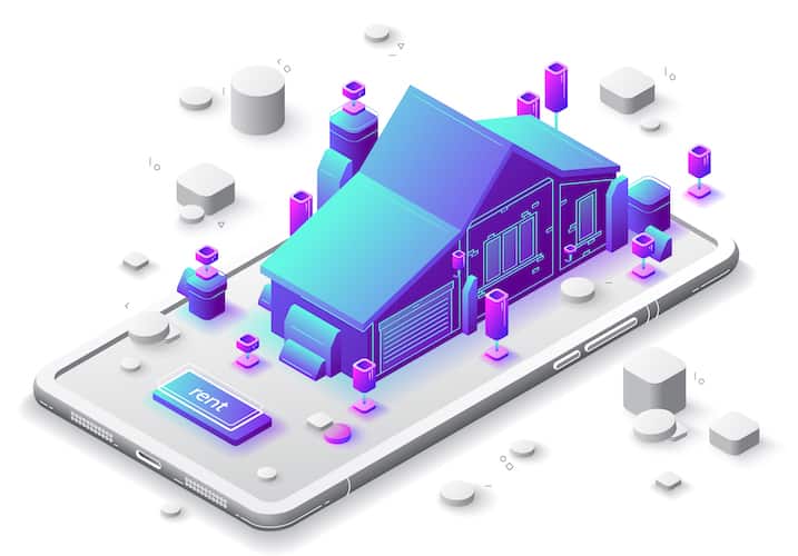 House for rent isometric landing page, mobile app