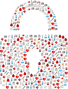 HIPAA - abstract lock with health icons