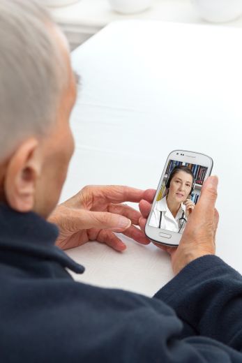 Senior patient using a telehealth app