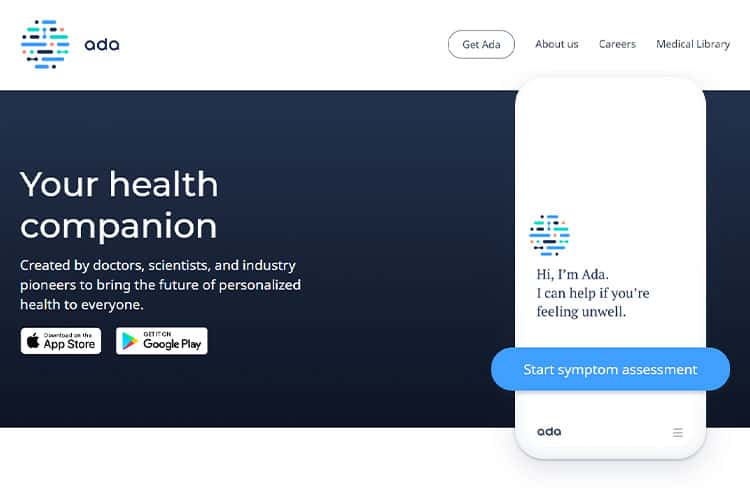 Ada health homepage