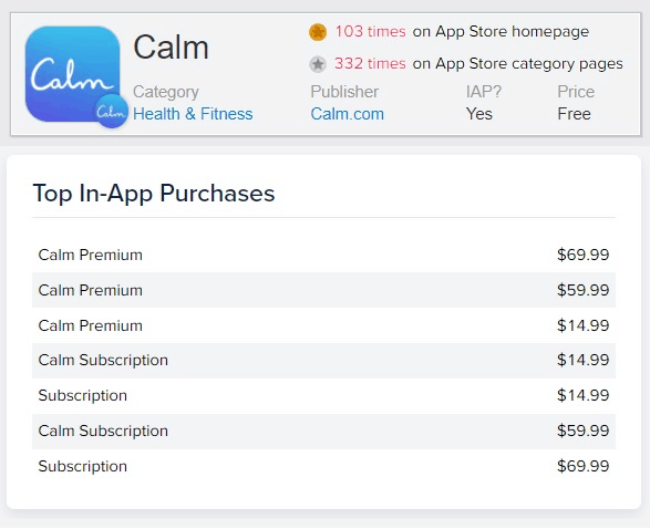 calm screenshot for fitness app development