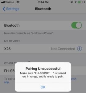 error when connecting to Bluetooth
