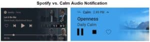 spotify vs calm audio progress bar notification