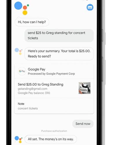 google assistant p2p payment example