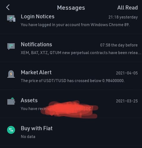 crypto exchange KuCoin notifications showcasing notifications in a crypto exchange platform