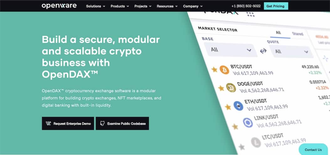 white label crypto exchange example showcasing openware's main website banner