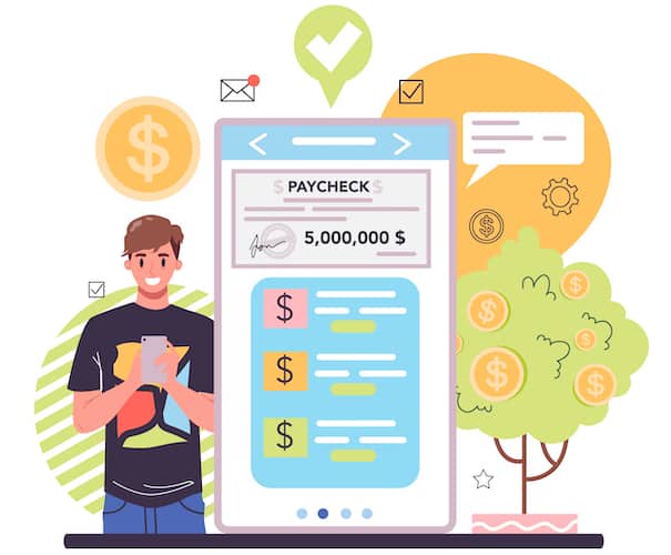 Making money online service or platform. Idea of business development. Commerce activity payback. Mobile app. Vector flat illustration