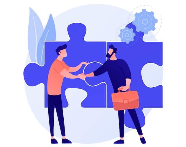 Coworkers cartoon characters. Effective collaboration, coworkers cooperation, teamwork. Colleagues discussing solution. Successful interaction. Vector isolated concept metaphor illustration