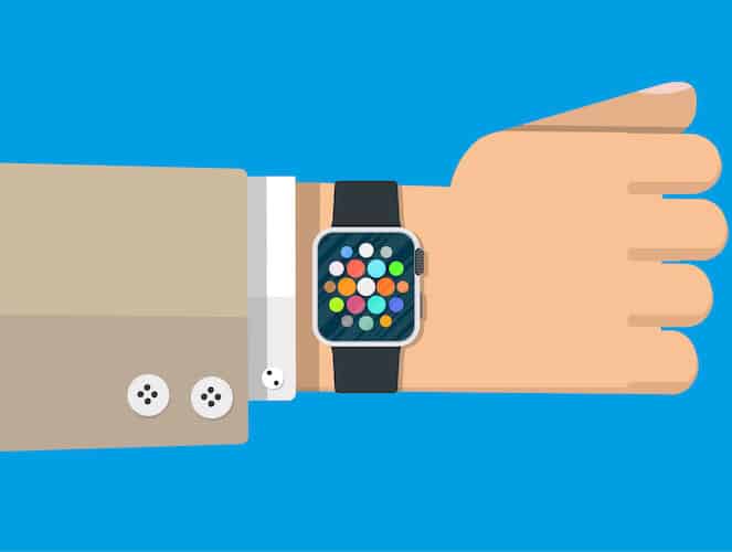 Smart watch on the hand. vector illustration in flat style on blue background