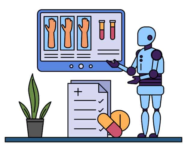 AI coding robot reviewing patient chart concept