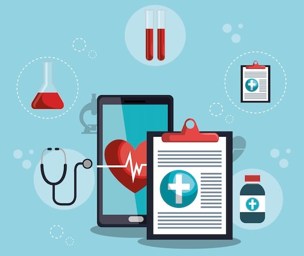 smartphone with medical services app vector illustration design