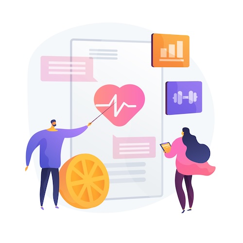 Cardio exercising and healthy lifestyle. Heart disease prevention, healthcare, cardiology. Healthy eating and workout. Health diagnostics. Vector isolated concept metaphor illustration.
