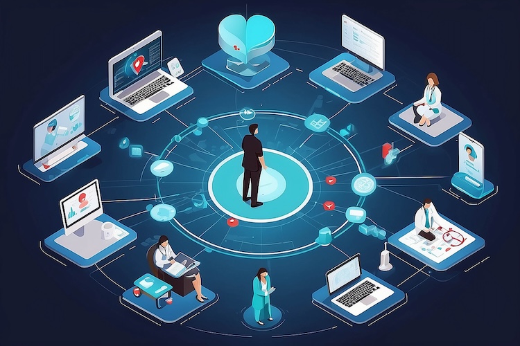 Telemedicine, medical treatment and online healthcare services, isometric network of concepts