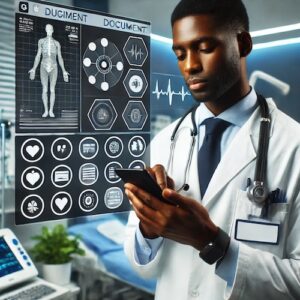 doctor using smartphone to work on digital medical documents