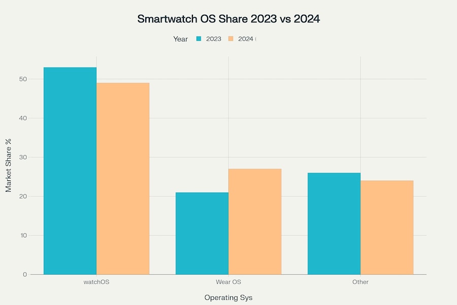 Smartwatch OS Share 2023 vs 2024